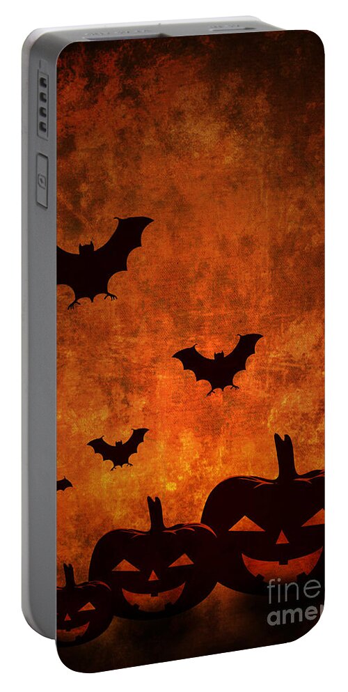 Halloween Portable Battery Charger featuring the digital art Halloween Pumpkins and Bats by Jelena Jovanovic