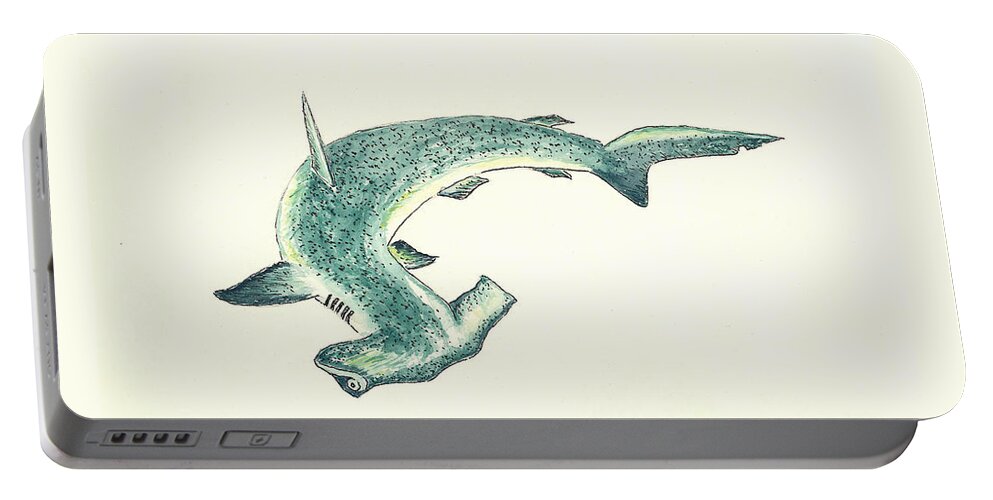 Shark Portable Battery Charger featuring the painting Hammerhead Shark by Michael Vigliotti