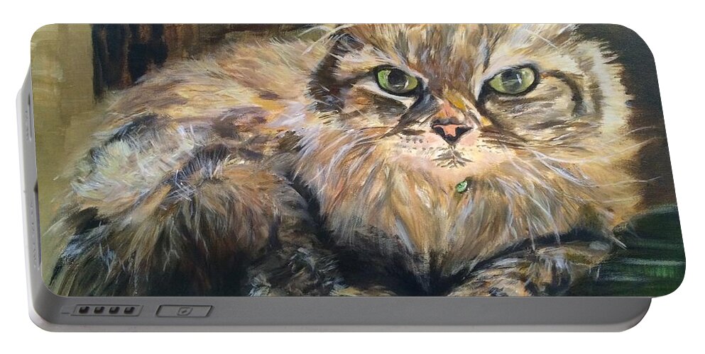 Cat Portable Battery Charger featuring the painting Handsome Toby by Belinda Low