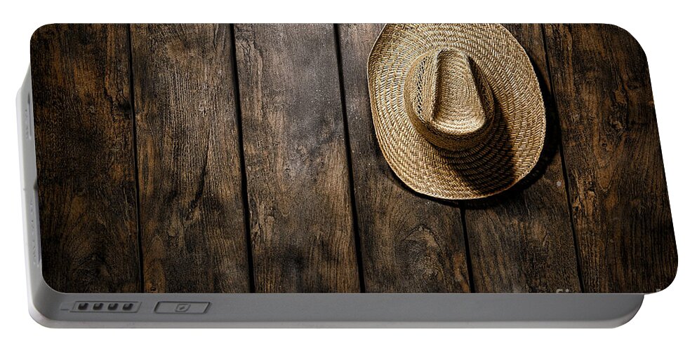 Straw Hat Portable Battery Charger featuring the photograph Hanging my Hat by Olivier Le Queinec