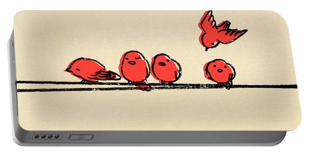 Birds Portable Battery Charger featuring the drawing Hanging Out by Eric Fan