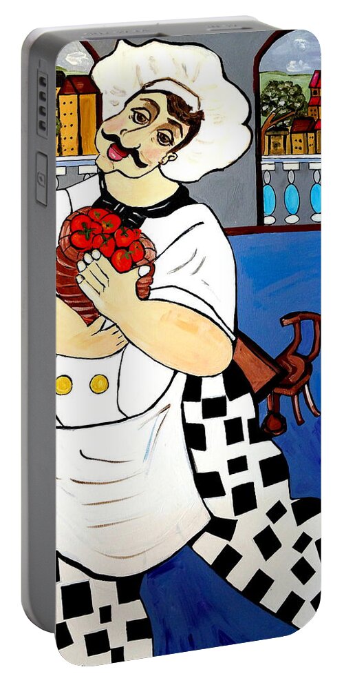 Happy Chef Portable Battery Charger featuring the painting Chef Happy Chef by Nora Shepley