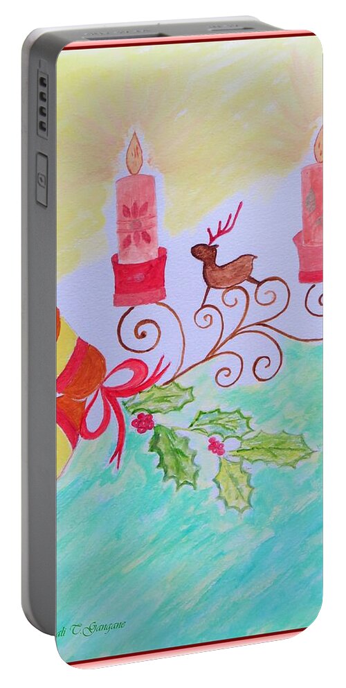 Reindeer Christmas Portable Battery Charger featuring the painting Happy Christmas by Sonali Gangane