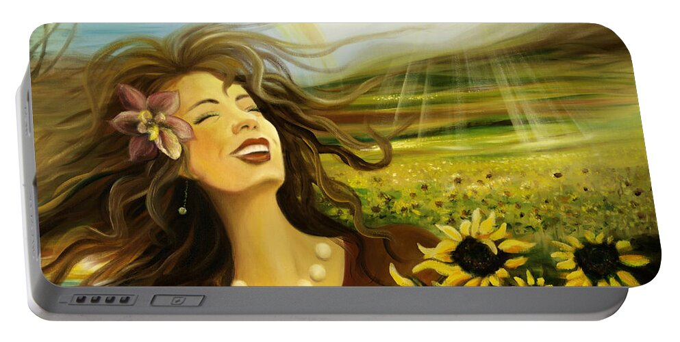 Happy Portable Battery Charger featuring the painting Happy by Gina De Gorna