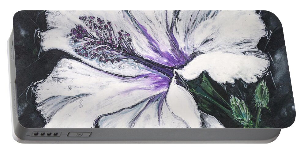 Hibiscus Portable Battery Charger featuring the mixed media Happy Hibiscus by Scott and Dixie Wiley