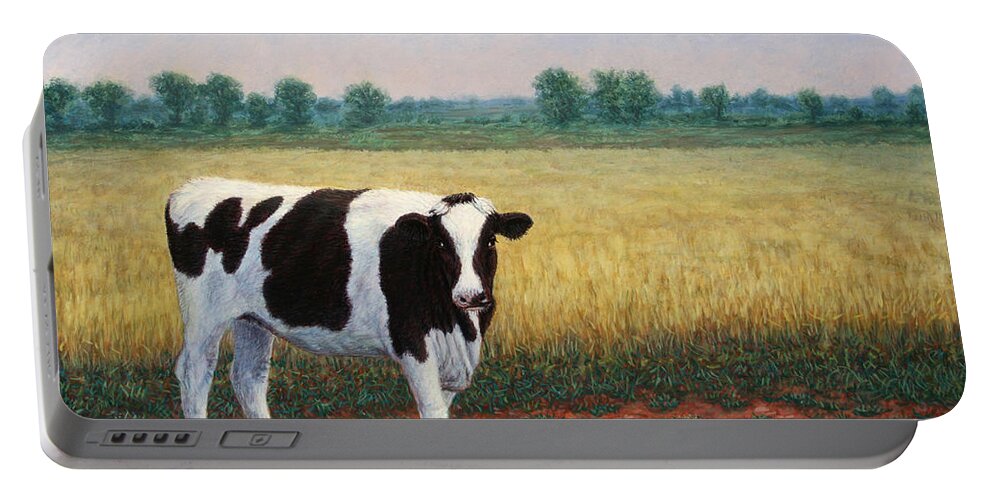 Happy Portable Battery Charger featuring the painting Happy Holstein by James W Johnson