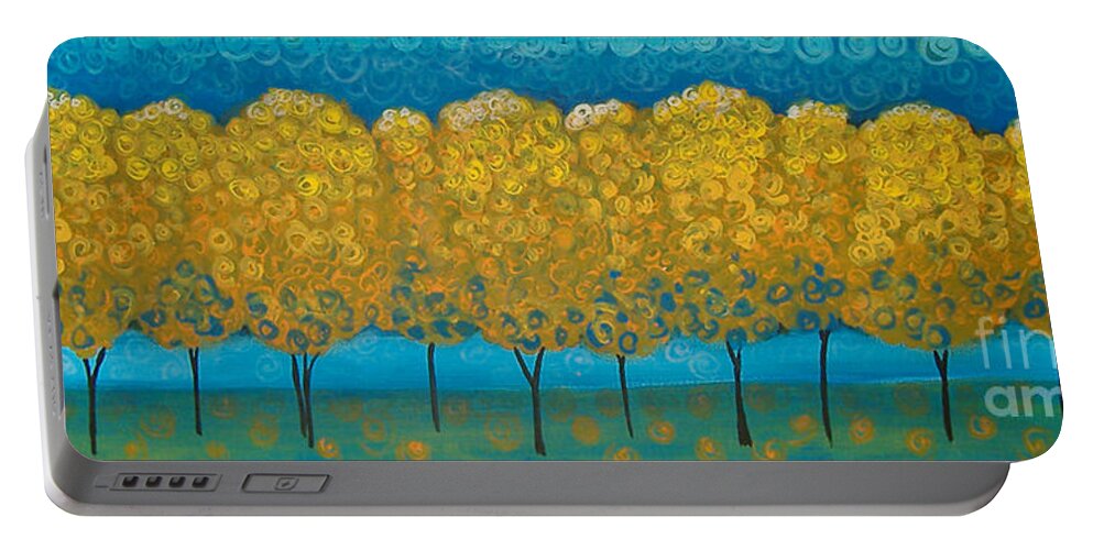 Trees Portable Battery Charger featuring the painting Happy Trees In A Row by Lee Owenby