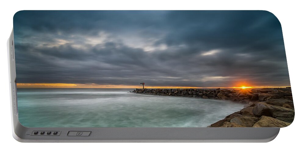California; Long Exposure; Ocean; Reflection; San Diego; Seascape; Sunset; Surf; Clouds Portable Battery Charger featuring the photograph Harbor Jetty Sunset by Larry Marshall