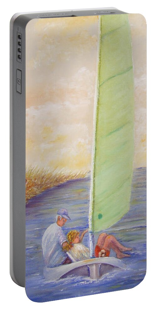 Boats Portable Battery Charger featuring the painting Harbor Sail by Loretta Luglio