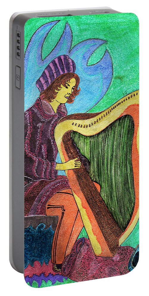 Lady Portable Battery Charger featuring the painting Harp Lady by Alex Art