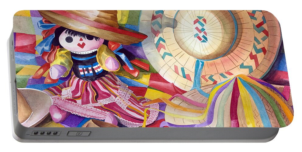 Girls Portable Battery Charger featuring the painting Hat Party III by Kandyce Waltensperger