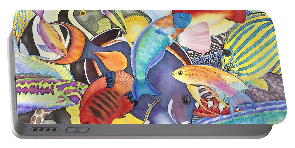 Animals Portable Battery Charger featuring the painting Hawaiian Fishes All the Way Down by Lucy Arnold