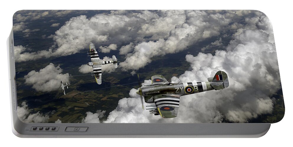 Hawker Typhoon Portable Battery Charger featuring the photograph Hawker Typhoons diving by Gary Eason