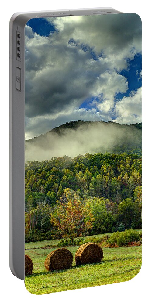 Smoky Mountains Portable Battery Charger featuring the photograph Hay Bales In The Morning by Michael Eingle