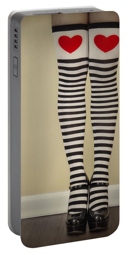 Legs Portable Battery Charger featuring the photograph Hearts n Stripes by Evelina Kremsdorf