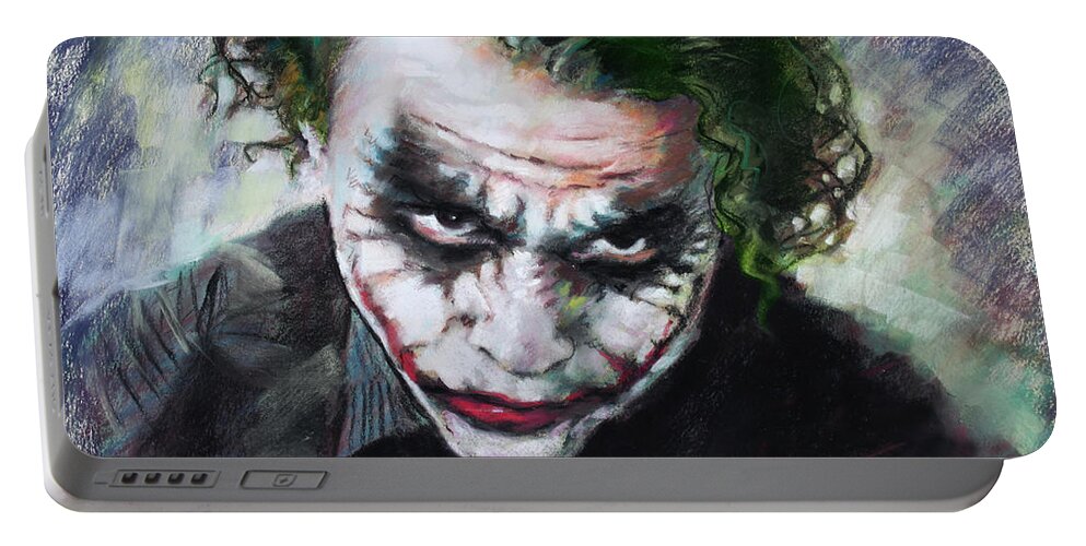 Heath Ledger Portable Battery Charger featuring the drawing Heath Ledger The Dark Knight by Viola El