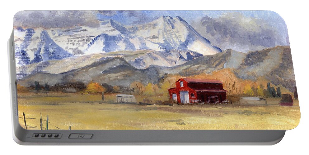 Landscape Painting Portable Battery Charger featuring the painting Heber Valley Farm by Jeff Brimley