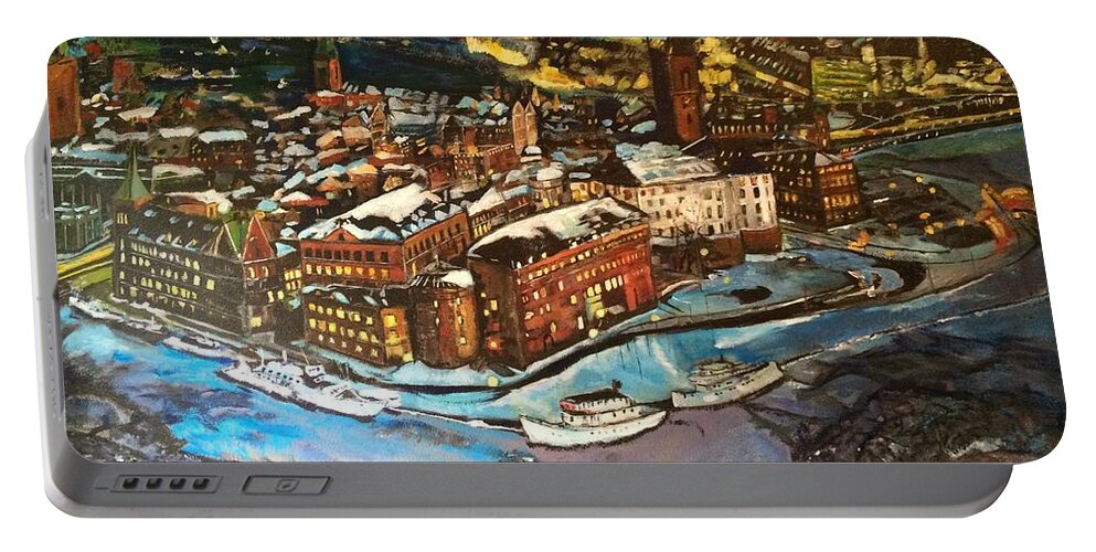 Sweden Portable Battery Charger featuring the painting Hej Stockholm by Belinda Low