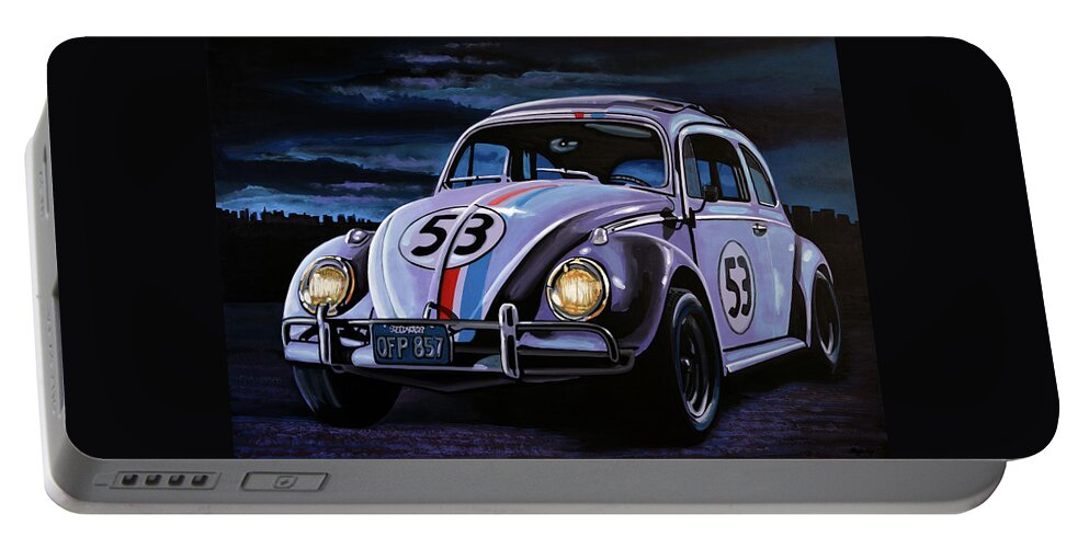 Herbie Portable Battery Charger featuring the painting Herbie The Love Bug Painting by Paul Meijering