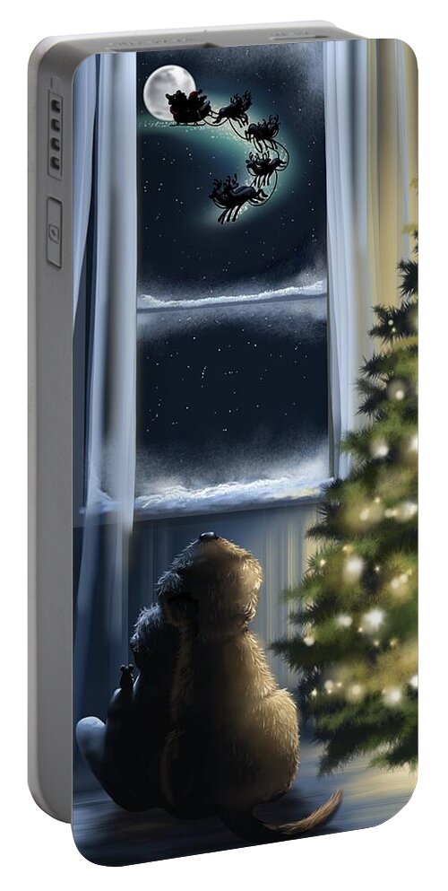 Christmas Portable Battery Charger featuring the painting Here we are... by Veronica Minozzi