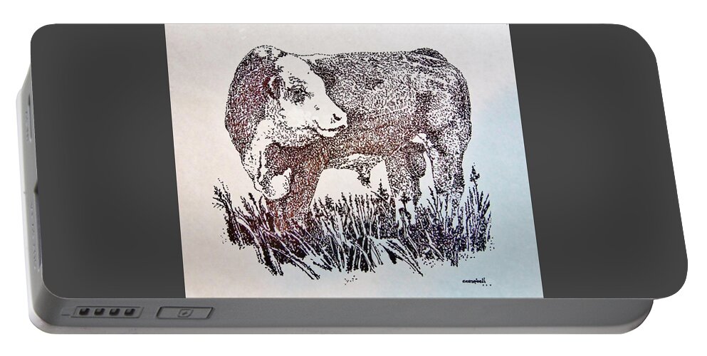 Bull Portable Battery Charger featuring the drawing Polled Hereford Bull by Larry Campbell