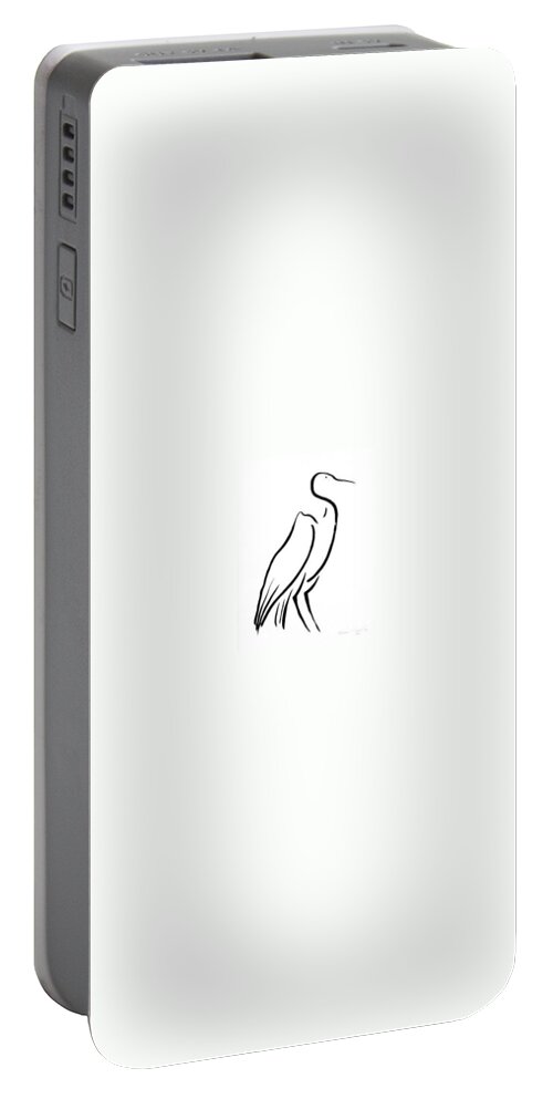 Calligraphy Portable Battery Charger featuring the drawing Heron by Micah Guenther