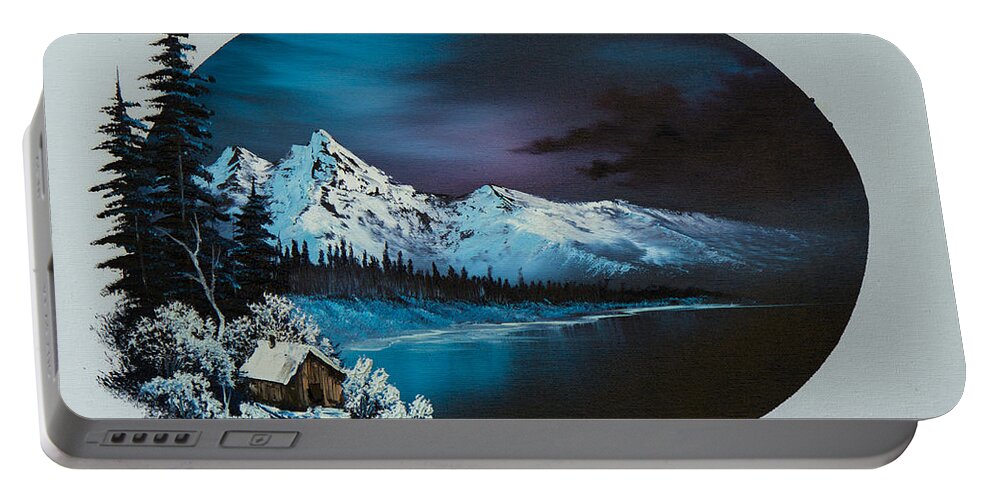 Landscape Portable Battery Charger featuring the painting Jack Frost Moon by Chris Steele
