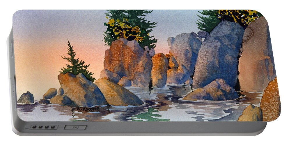 High Tide Portable Battery Charger featuring the painting High Tide by Teresa Ascone