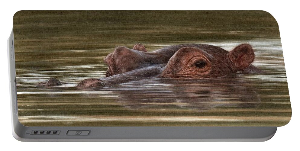 Hippopotamus Portable Battery Charger featuring the painting Hippo Painting by Rachel Stribbling