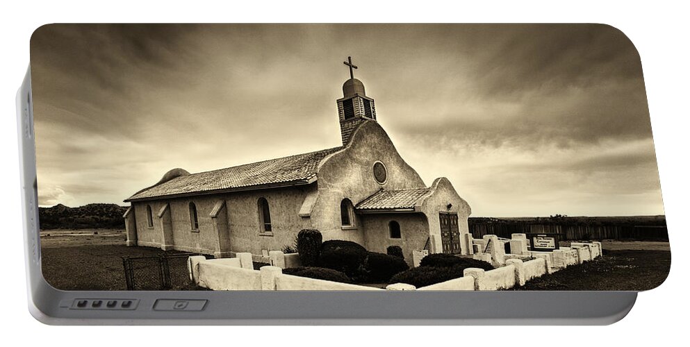 Historic Old Adobe Spanish Style Catholic Church San Ysidro New Mexico Canvas Prints Portable Battery Charger featuring the photograph Historic Old Adobe Spanish Style Catholic Church San Ysidro New Mexico by Jerry Cowart