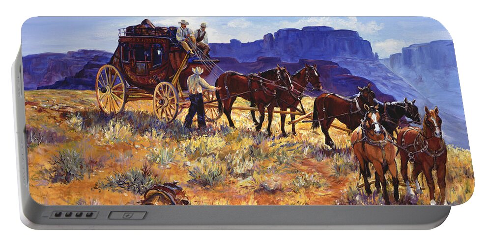 Stagecoach Portable Battery Charger featuring the painting Hitchin by Page Holland