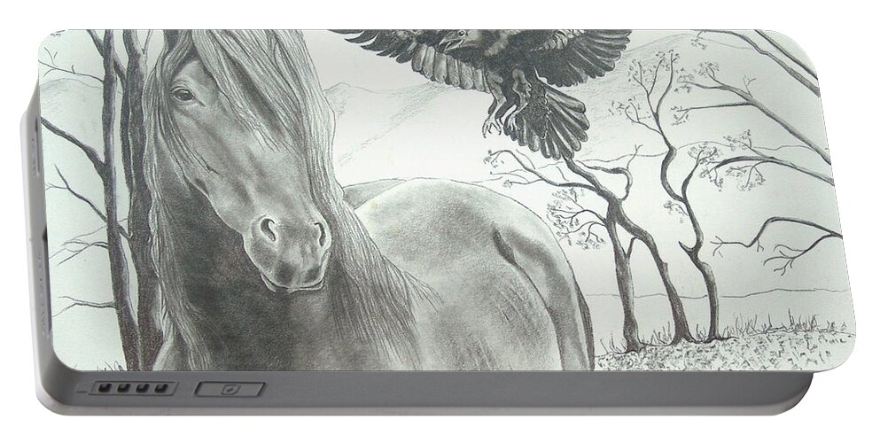 Horse Prints Portable Battery Charger featuring the drawing Hitch'N a Ride by Joette Snyder