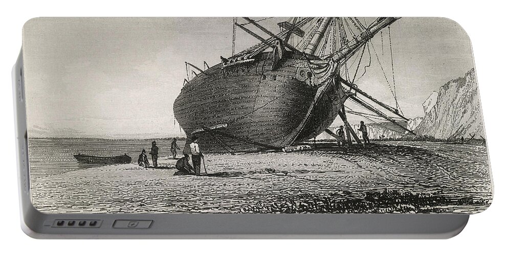 Beagle Portable Battery Charger featuring the photograph Hms Beagle Laid Ashore, River Santa by British Library