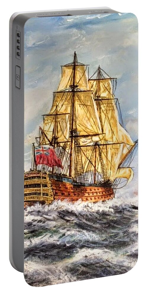 Hms Victory Portable Battery Charger featuring the painting HMS Victory at Sea by Mackenzie Moulton