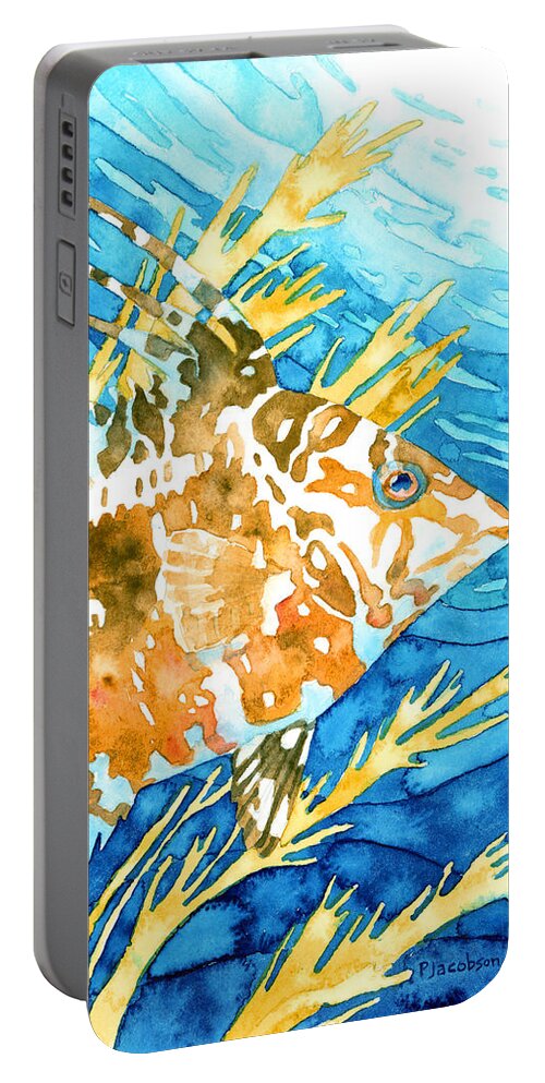 Hogfish Portable Battery Charger featuring the painting Hogfish Portrait by Pauline Walsh Jacobson