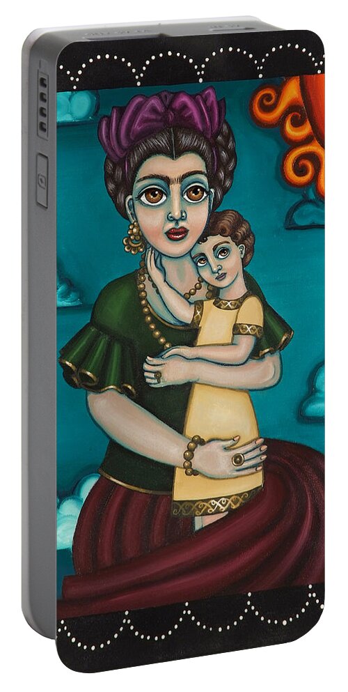 Folk Art Portable Battery Charger featuring the painting Holding Diegito by Victoria De Almeida