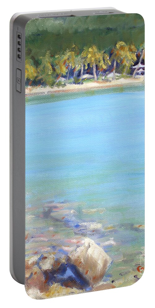 Honey Moon Beach Portable Battery Charger featuring the painting Honey Moon Beach by Candace Lovely