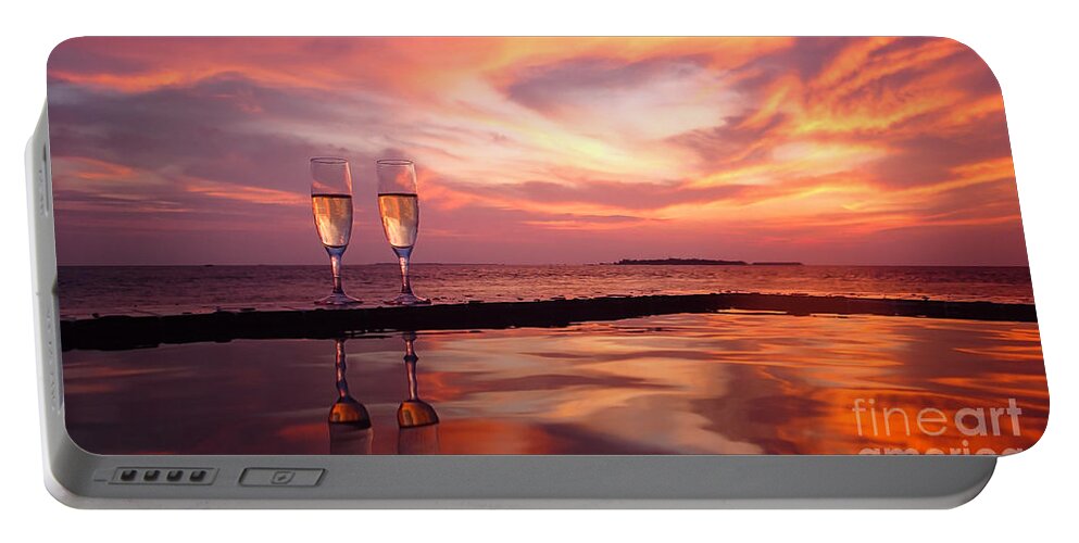 Champagne Portable Battery Charger featuring the photograph Honeymoon - A Heart In The Sky by Hannes Cmarits