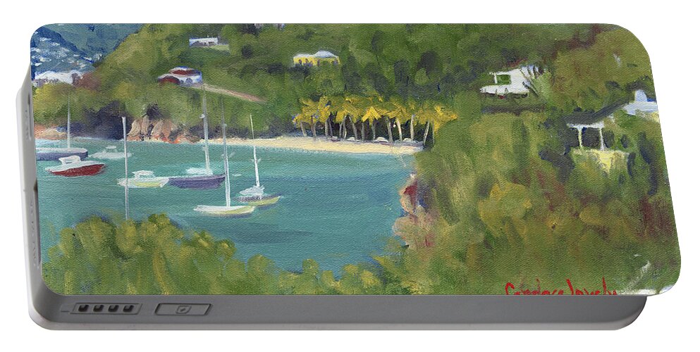 Island Portable Battery Charger featuring the painting Birds Eye View Honeymoon Beach North by Candace Lovely