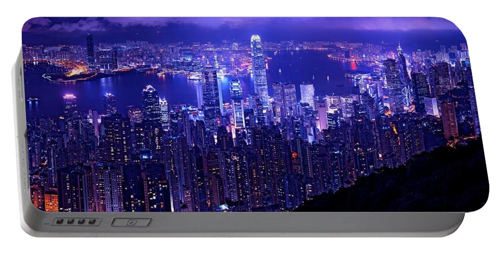 Hong Kong Prints Portable Battery Charger featuring the photograph Hong Kong In Purple by Monique Wegmueller
