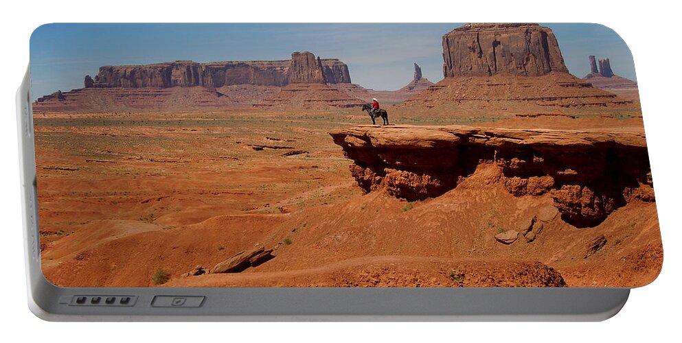 Horse Portable Battery Charger featuring the photograph Horse and Rider in Monument Valley by Alan Socolik
