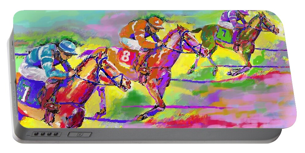 Horse Portable Battery Charger featuring the digital art Horse race three by Mary Armstrong