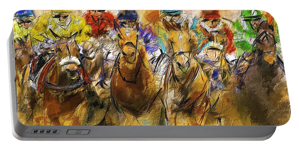 Horse Racing Portable Battery Charger featuring the painting Horse Racing Abstract by Lourry Legarde