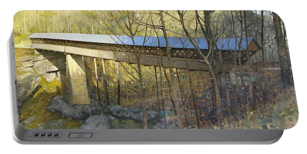 Covered Bridge Portable Battery Charger featuring the painting Horton Mill Covered Bridge in Winter by T S Carson