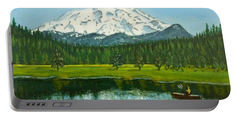 Hosmer Lake Portable Battery Charger featuring the painting Hosmer Lake by Amelie Simmons