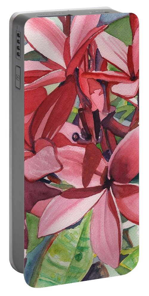 Pink Plumeria Portable Battery Charger featuring the painting Hot Pink Plumeria by Marionette Taboniar