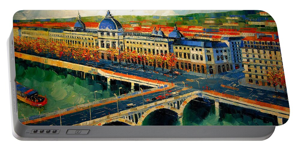 Hotel-dieu De Lyon Portable Battery Charger featuring the painting Hotel Dieu de Lyon II by Mona Edulesco