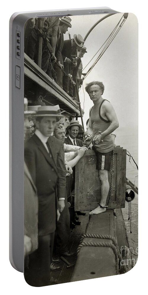 Entertainment Portable Battery Charger featuring the photograph Houdini Overboard Box Escape, 1912 by Photo Researchers