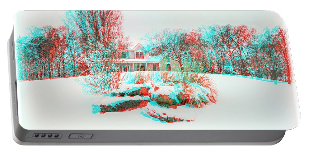 3d Portable Battery Charger featuring the photograph House On The Hill - Use Red/Cyan Filtered 3D Glasses by Brian Wallace