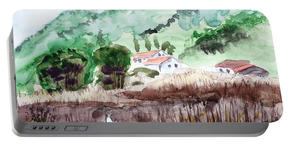 House Portable Battery Charger featuring the painting Houses In The Valley by Masha Batkova